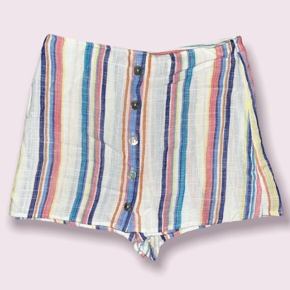 Forever 21 Skort Mini Linen Knit Coastal Stripe Button Down Beachy Womens Size M - Picture 1 of 8